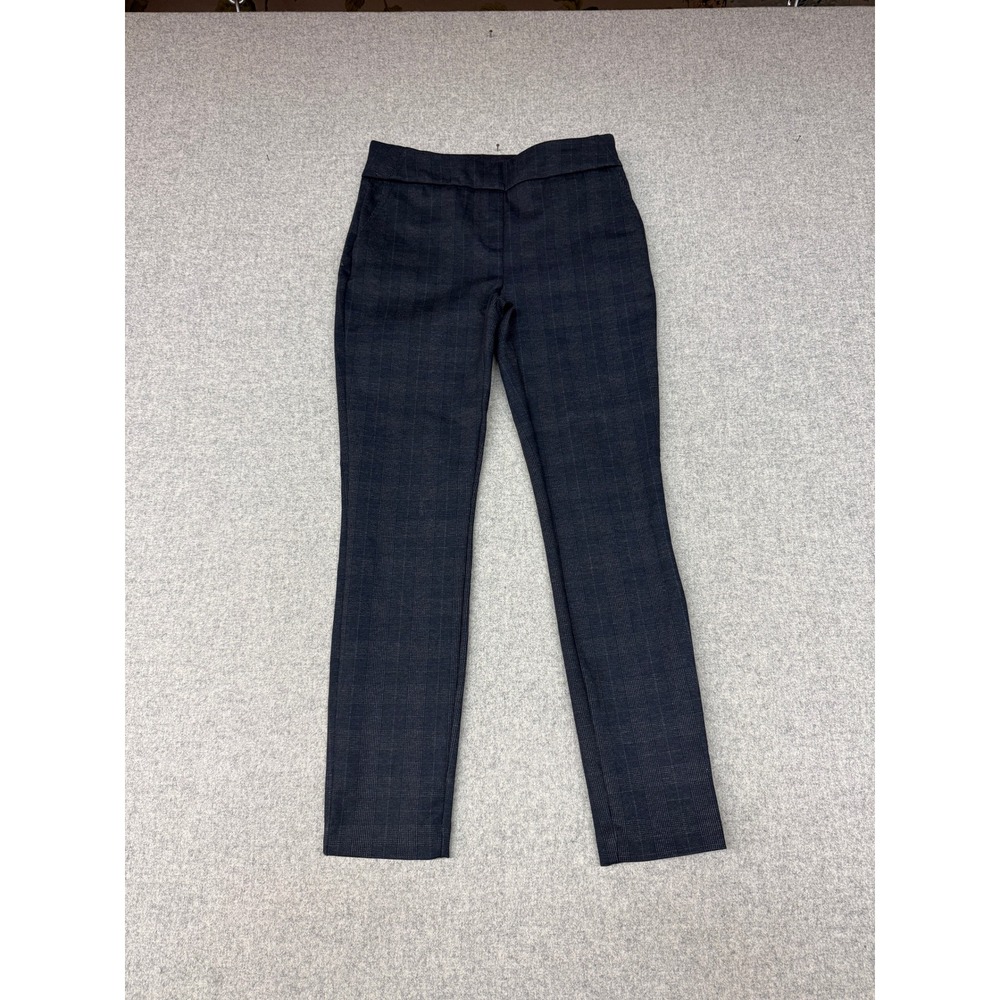 Dalia | Plaid Dress Pants | Small | Navy Blue | Stretch Pull On Trousers Office